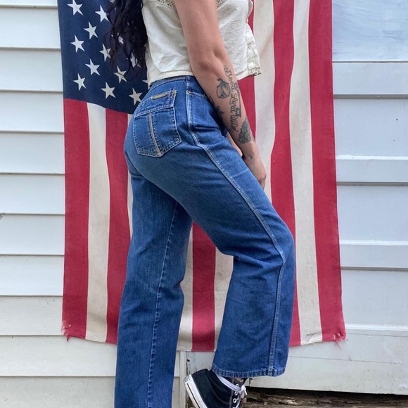 1970s TRUE VINTAGE RARE WILLIE NELSON BRAND HIGH WAISTED BOOT CUT FLARE JEANS - Picture 6 of 7